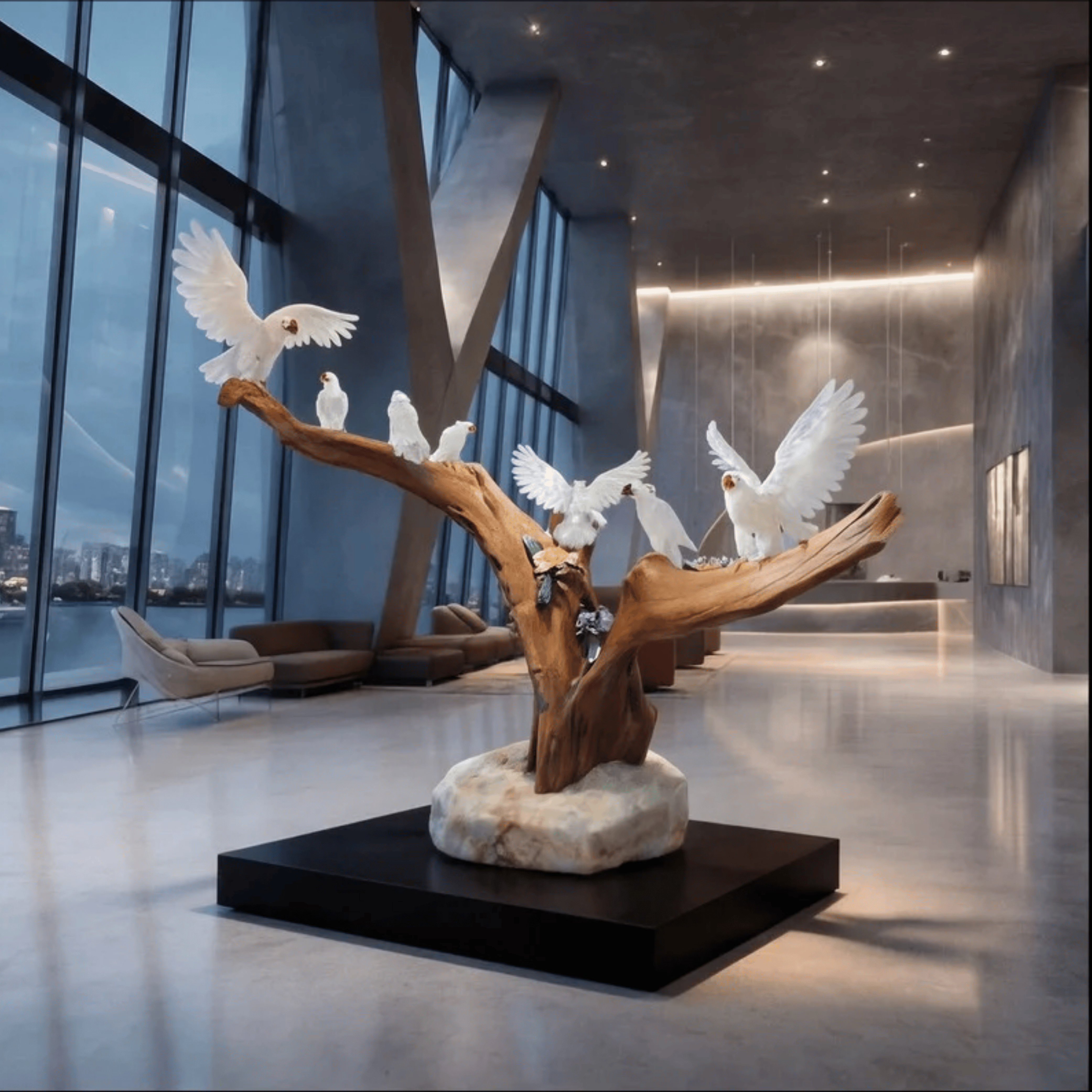 White Doves on Driftwood — Modern Interior
