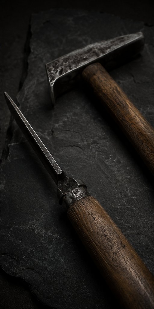 A jointer and brick hammer on slate