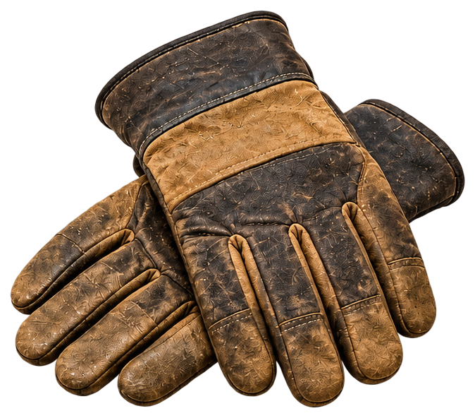 A pair of worn work gloves