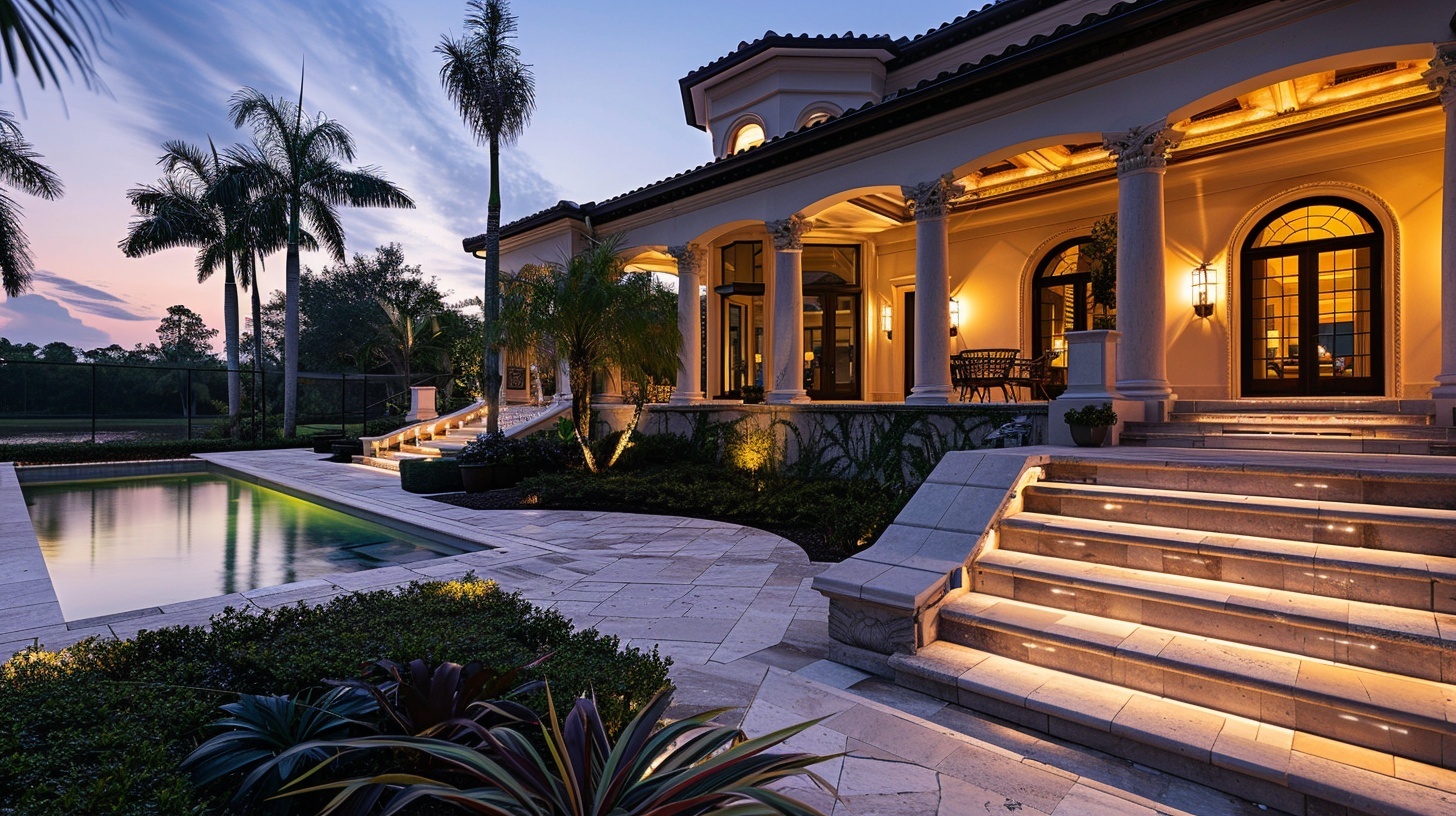 Luxury estate at dusk