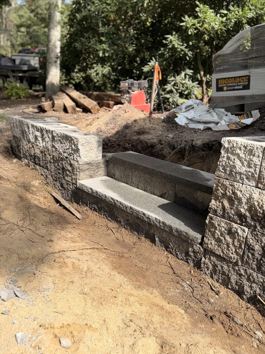 Granite treads set into the wall corner